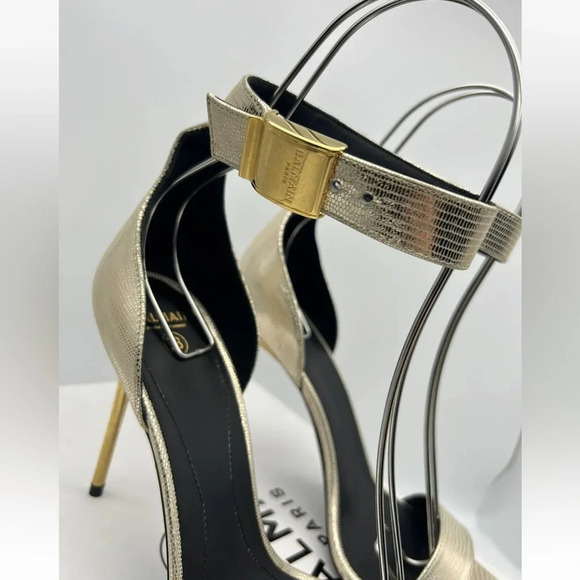 Balmain Uma Lizard-Embossed Leather Sandals Gold Women’s EU 37.5 New In box - Picture 3 of 16